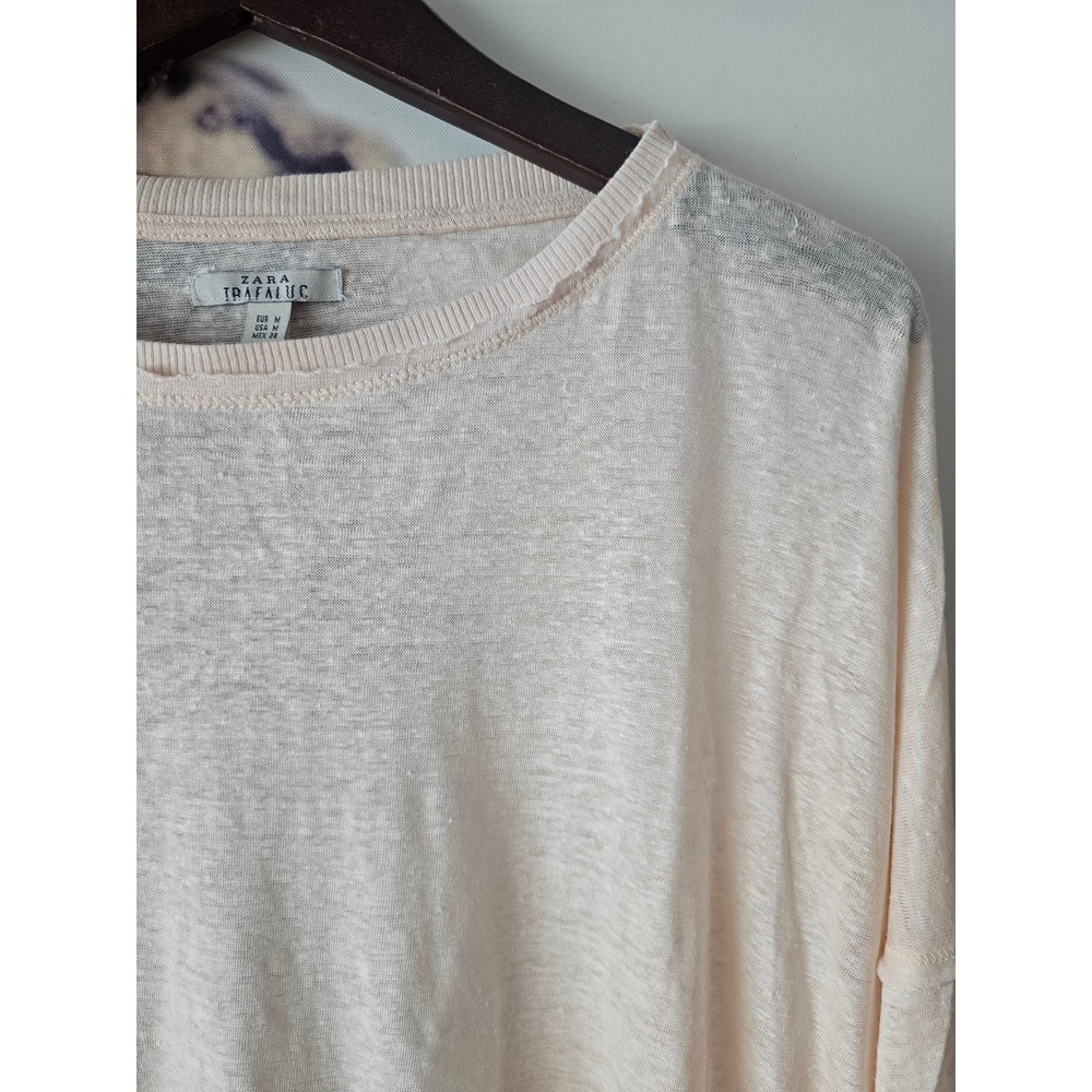 Zara Trafaluc Women Burnout Long Sleeve Lightweight Boxy Relaxed Knit Top Size M - Picture 4 of 8